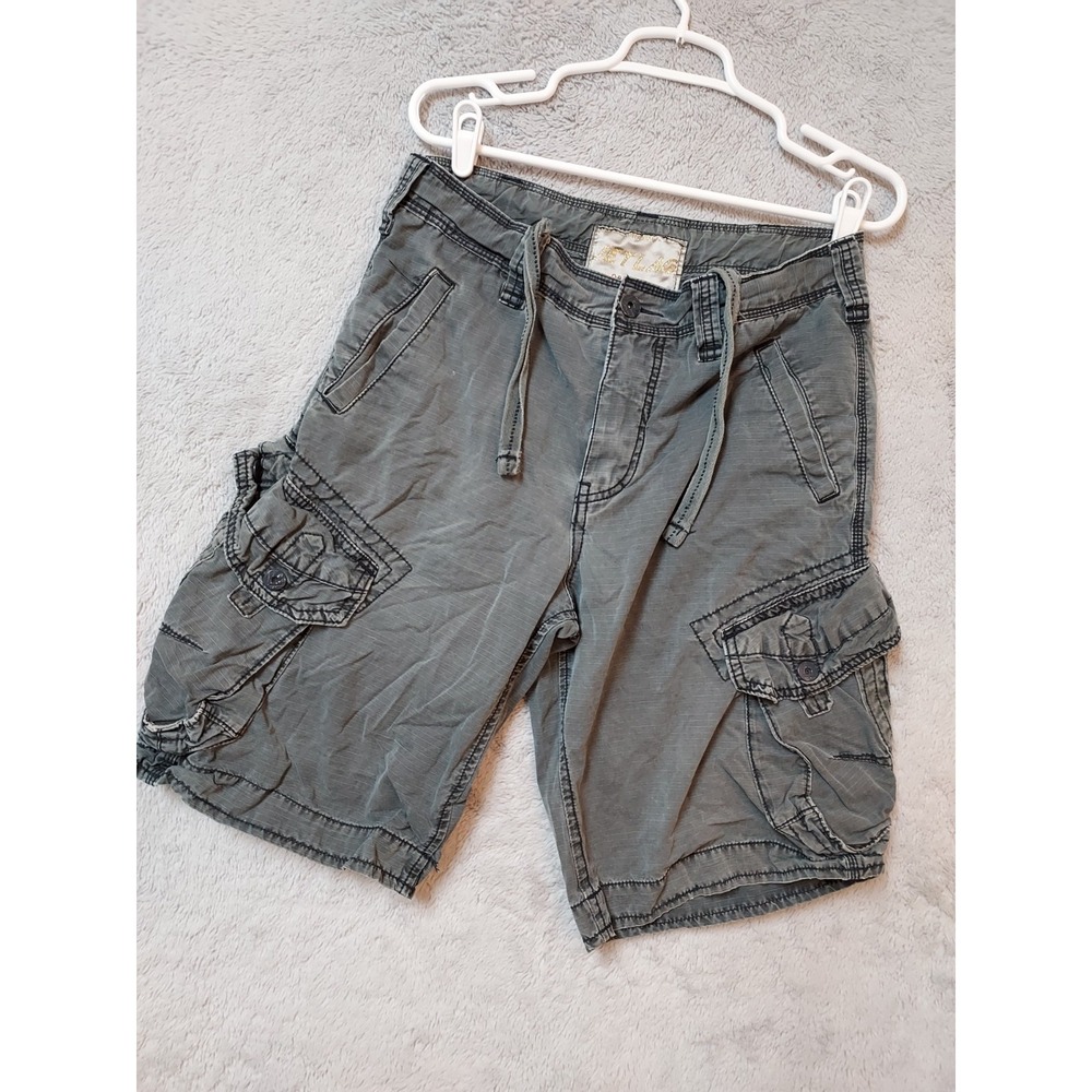 Jet Lag Cargo Shorts Mens 30 Heavyweight Ripstop Drawstring Faded Gray Utility